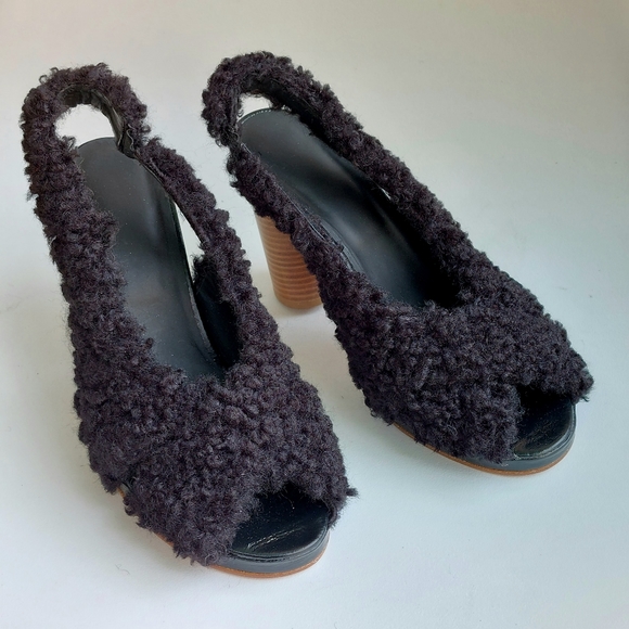 Unbranded sample: shearling & leather slingback heels, EU40, NWOT - Picture 5 of 11